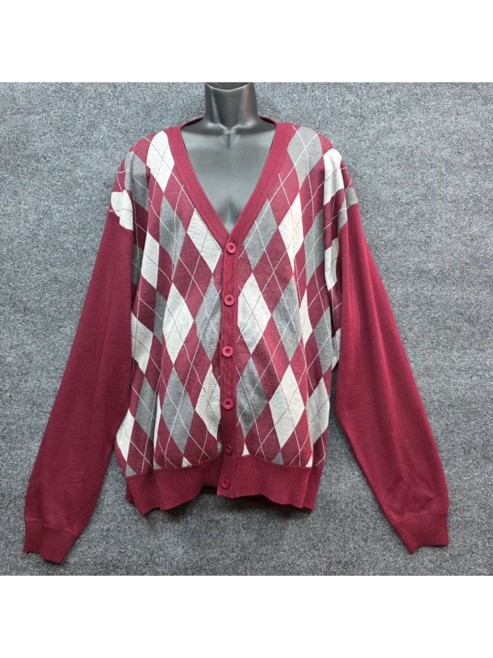 Haband Argyle Knit Cardigan Men's 4X Burgundy Academia Preppy Twee Grandpacore